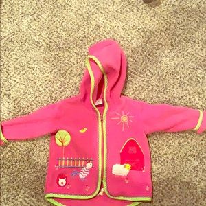 Hanna Andersson pink micro-fleece hoodie.
